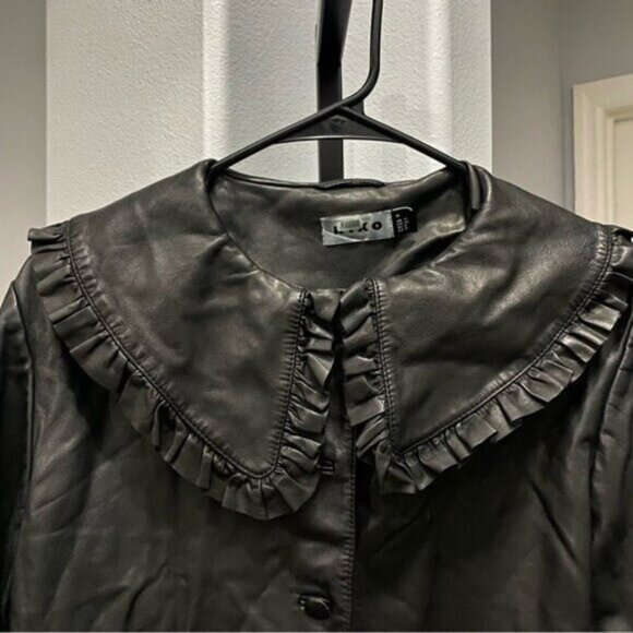 RIXO Jacket Size Medium Black Debbie Leather Read* Grunge Ruffle Bib Goth - Picture 3 of 13